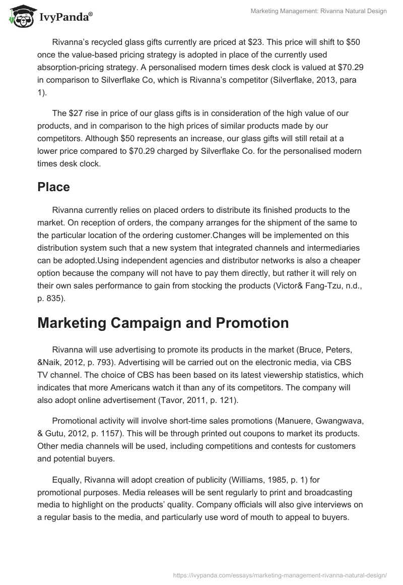 Marketing Management: Rivanna Natural Design. Page 3