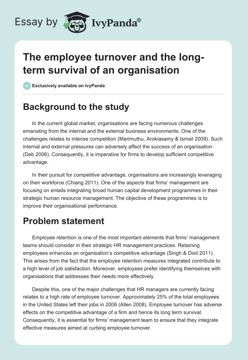 The employee turnover and the long-term survival of an organisation. Page 1