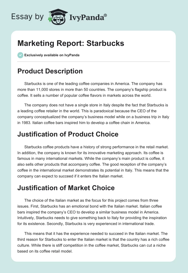 Marketing Report: Starbucks. Page 1