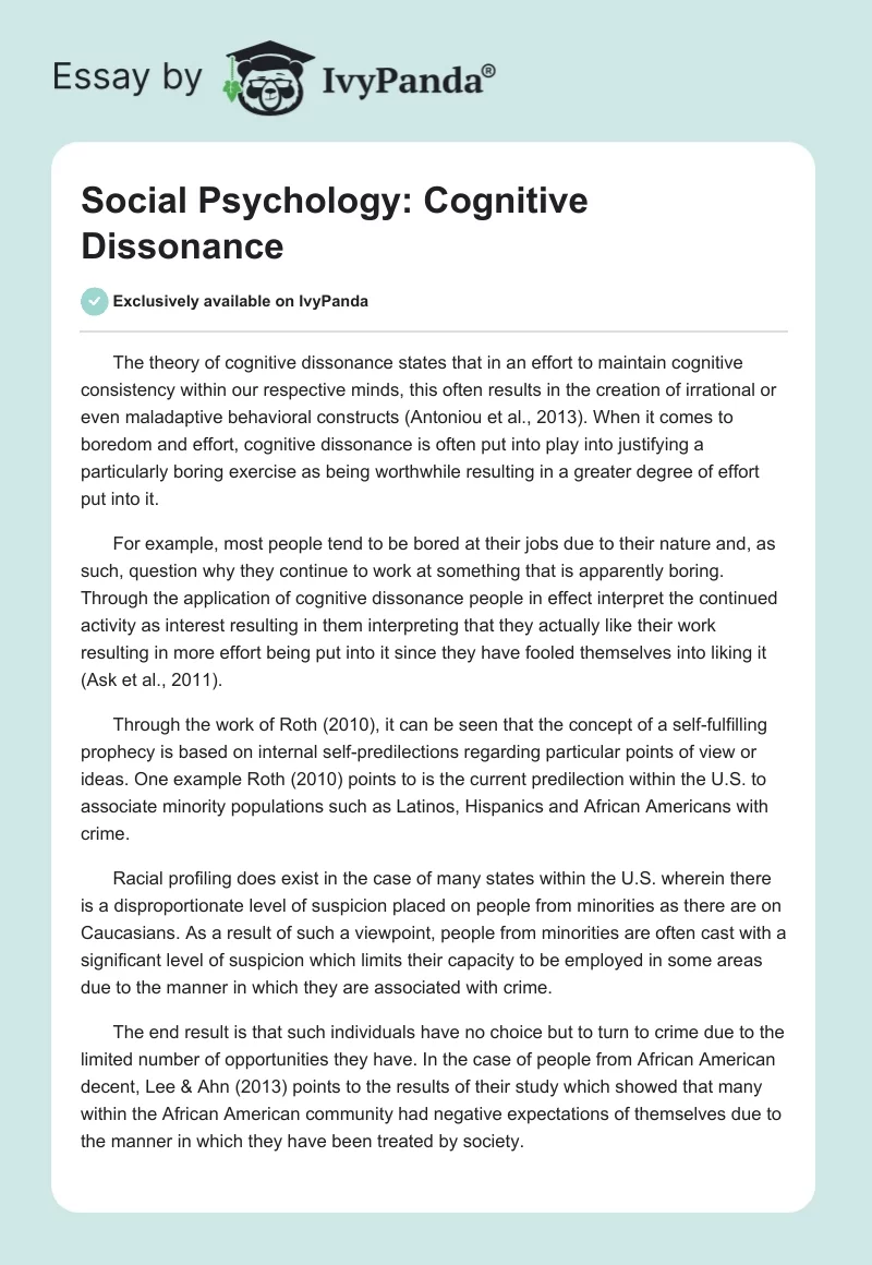 Social Psychology: Cognitive Dissonance. Page 1