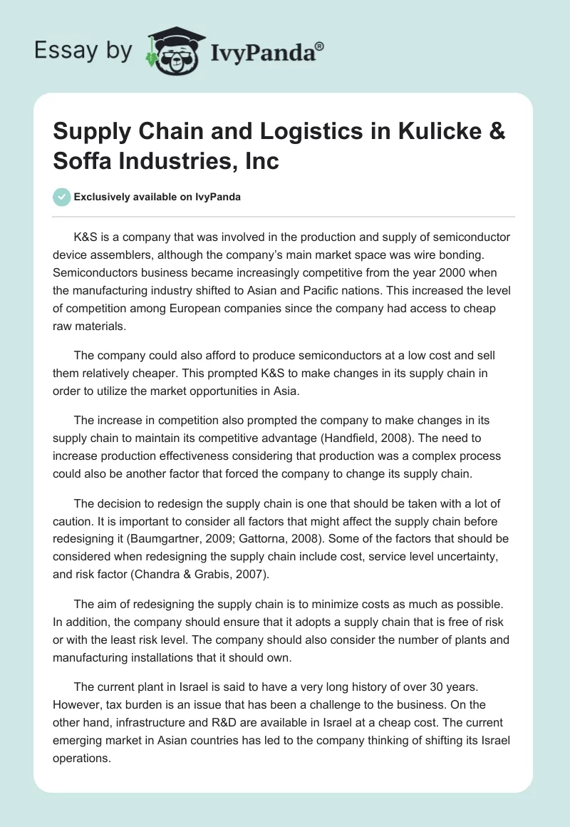 Supply Chain and Logistics in Kulicke & Soffa Industries, Inc. Page 1