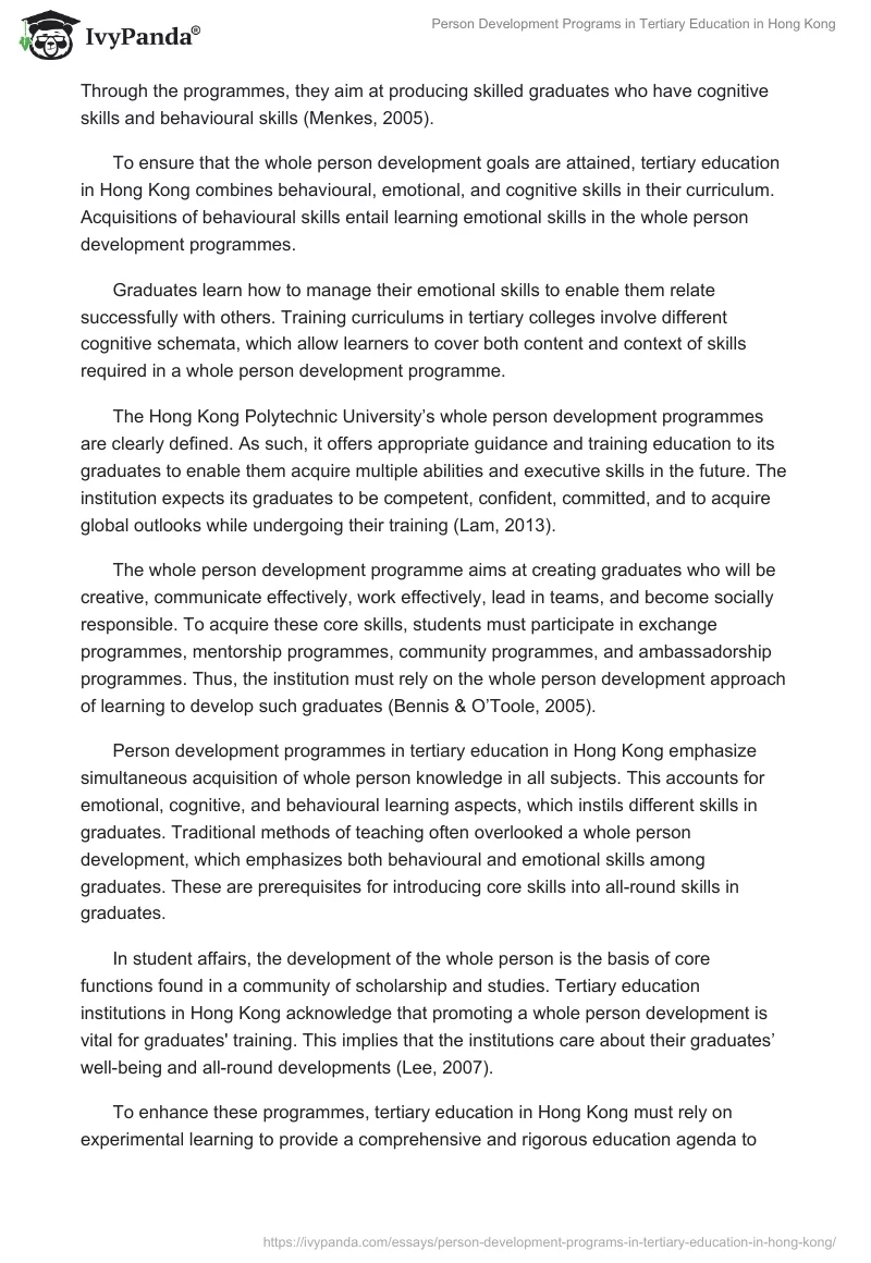 Person Development Programs in Tertiary Education in Hong Kong. Page 2