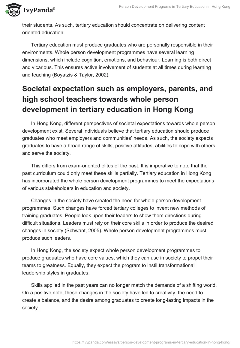 Person Development Programs in Tertiary Education in Hong Kong. Page 3