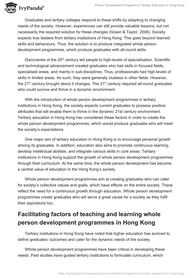 Person Development Programs in Tertiary Education in Hong Kong. Page 4