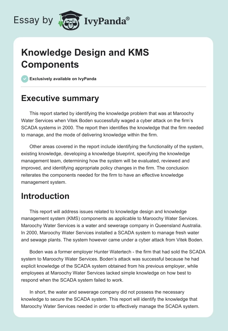 Knowledge Design and KMS Components. Page 1