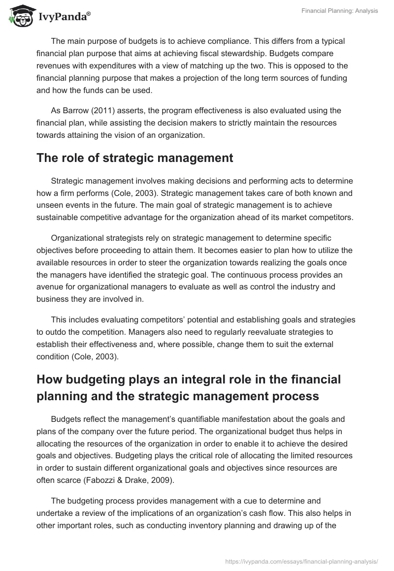 Financial Planning: Analysis. Page 2