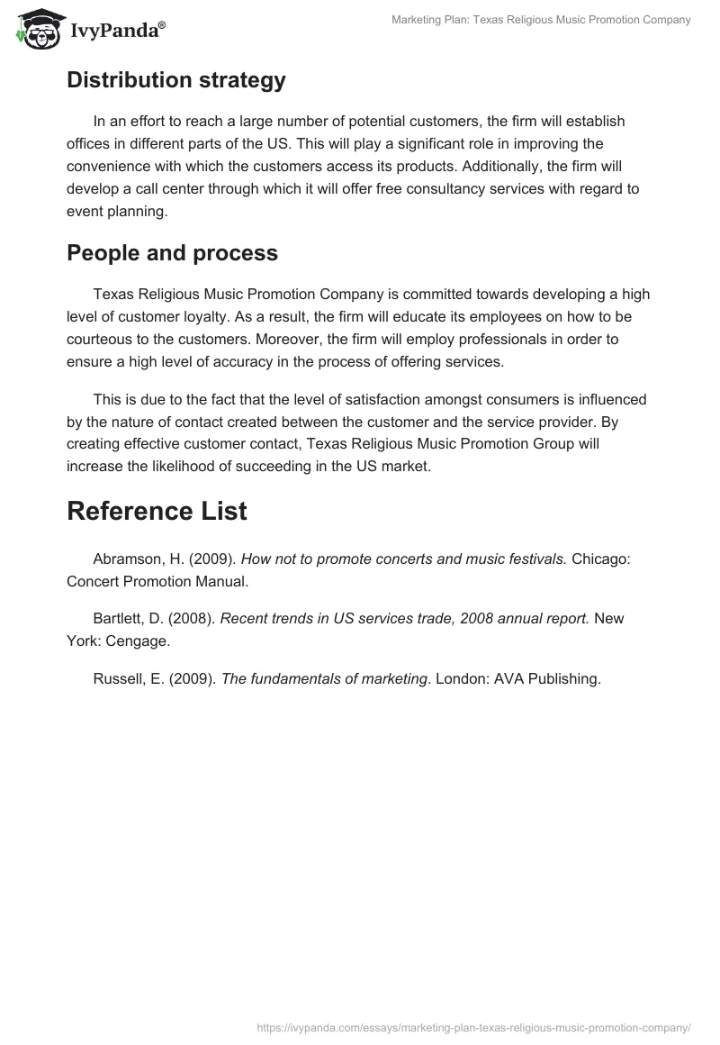 Marketing Plan: Texas Religious Music Promotion Company. Page 4