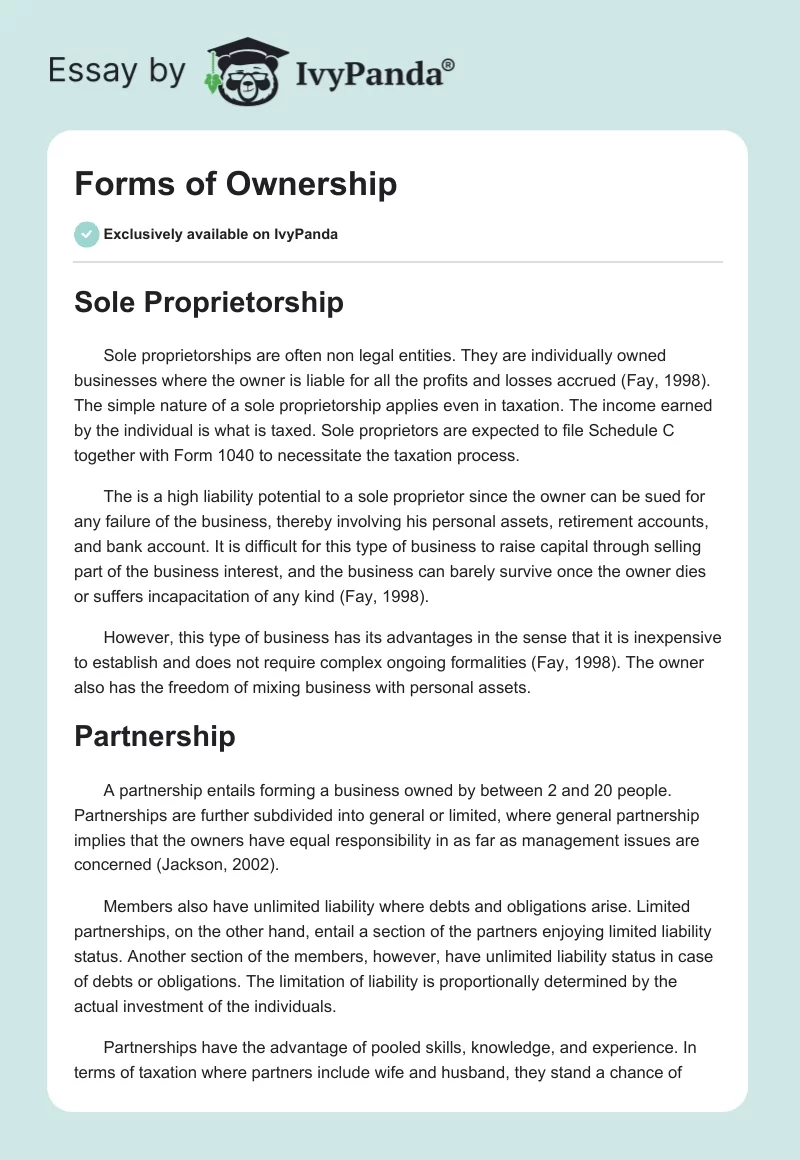 Forms of Ownership. Page 1
