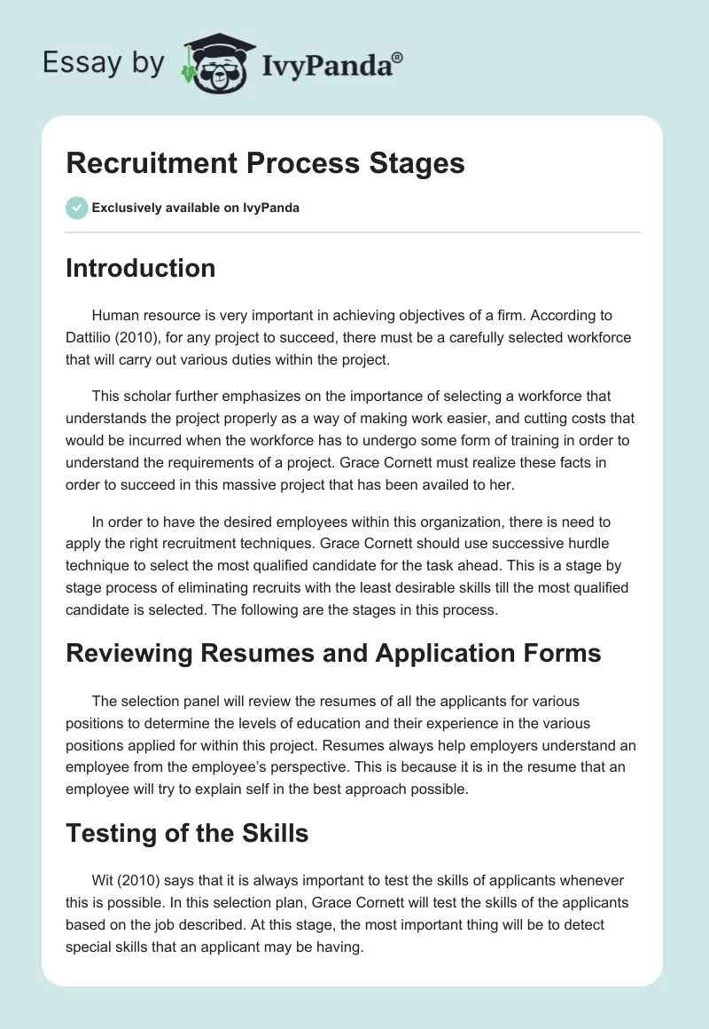 Recruitment Process Stages. Page 1