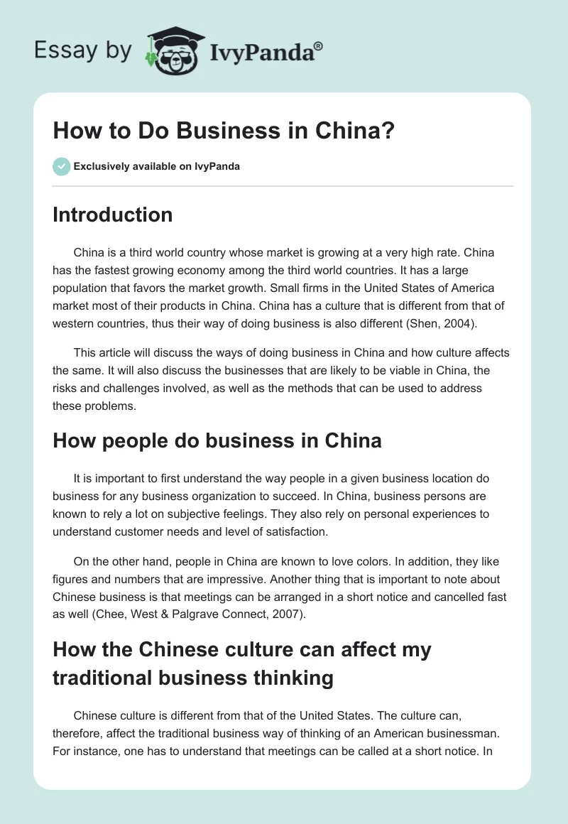How to Do Business in China?. Page 1