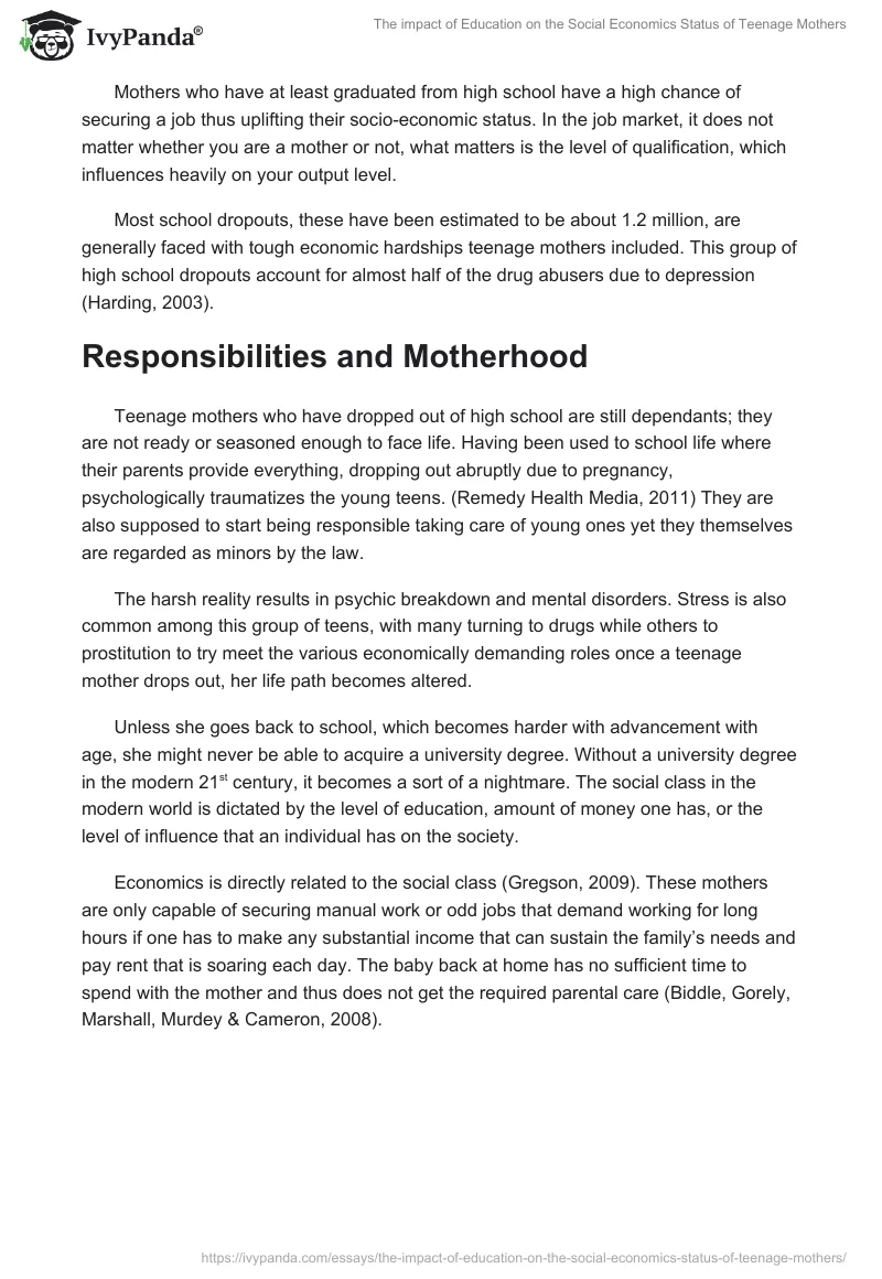 The impact of Education on the Social Economics Status of Teenage Mothers. Page 3