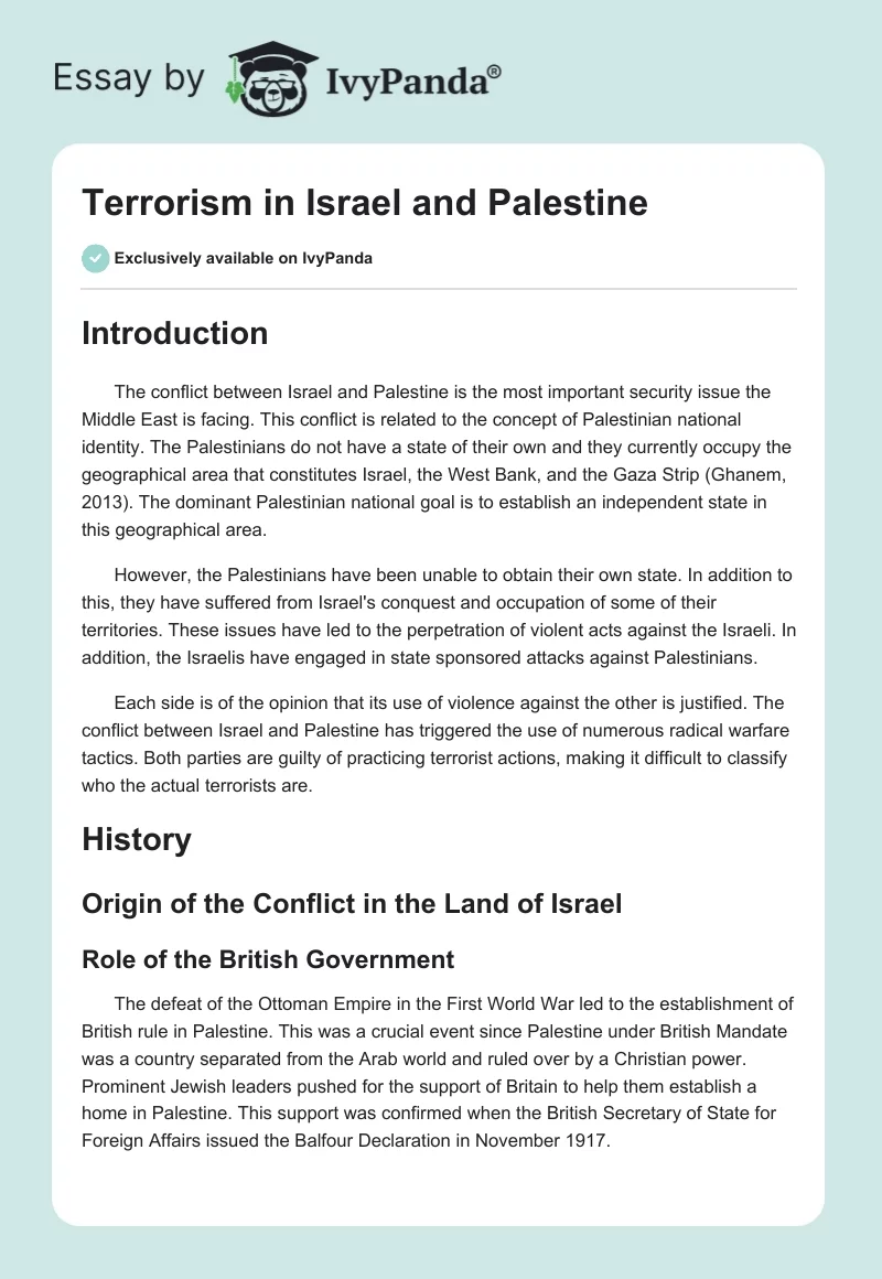 Terrorism in Israel and Palestine. Page 1