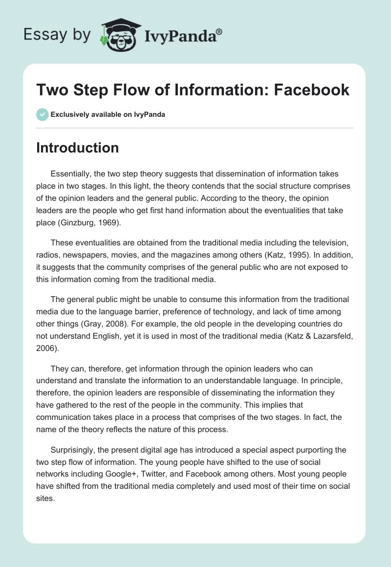 Two Step Flow of Information: Facebook. Page 1