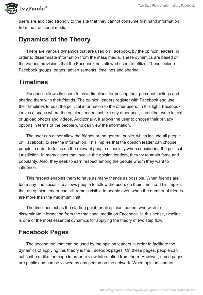 Two Step Flow of Information: Facebook. Page 3