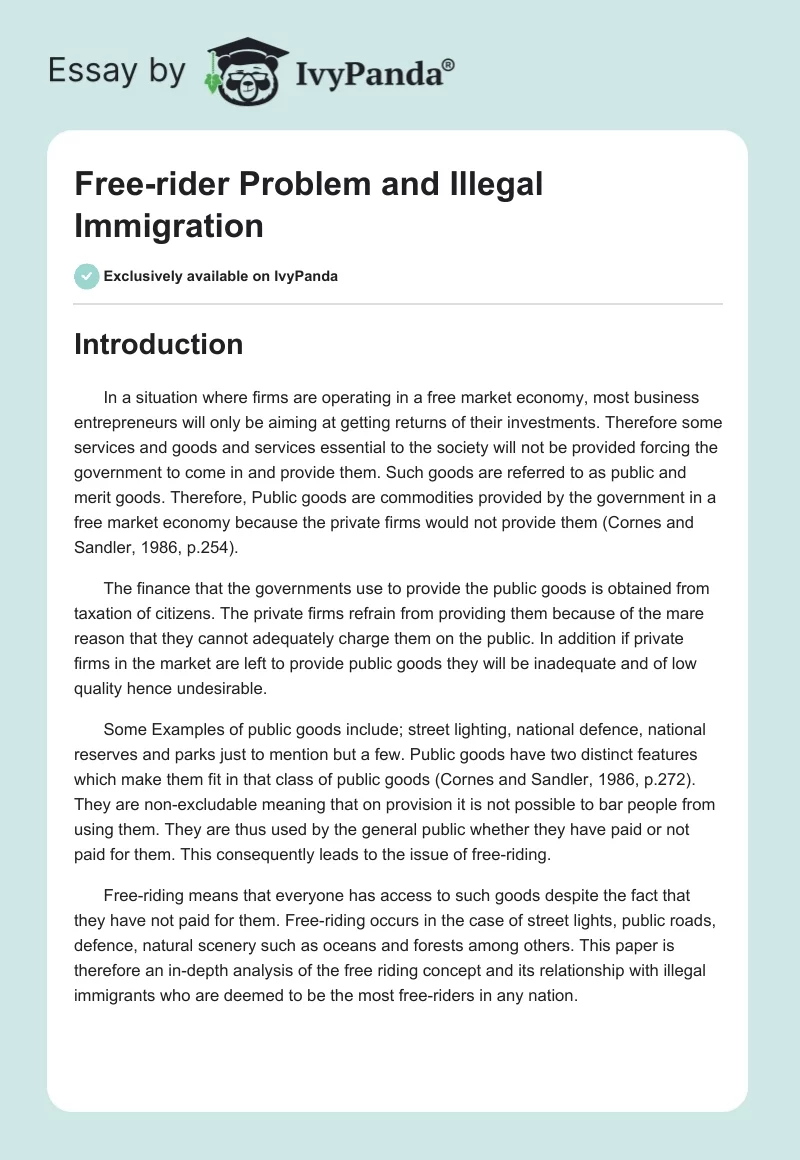 Free-rider Problem and Illegal Immigration. Page 1