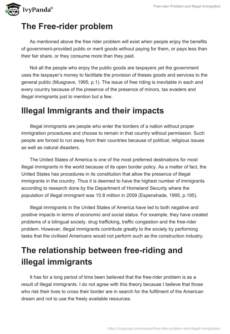 Free-rider Problem and Illegal Immigration. Page 2
