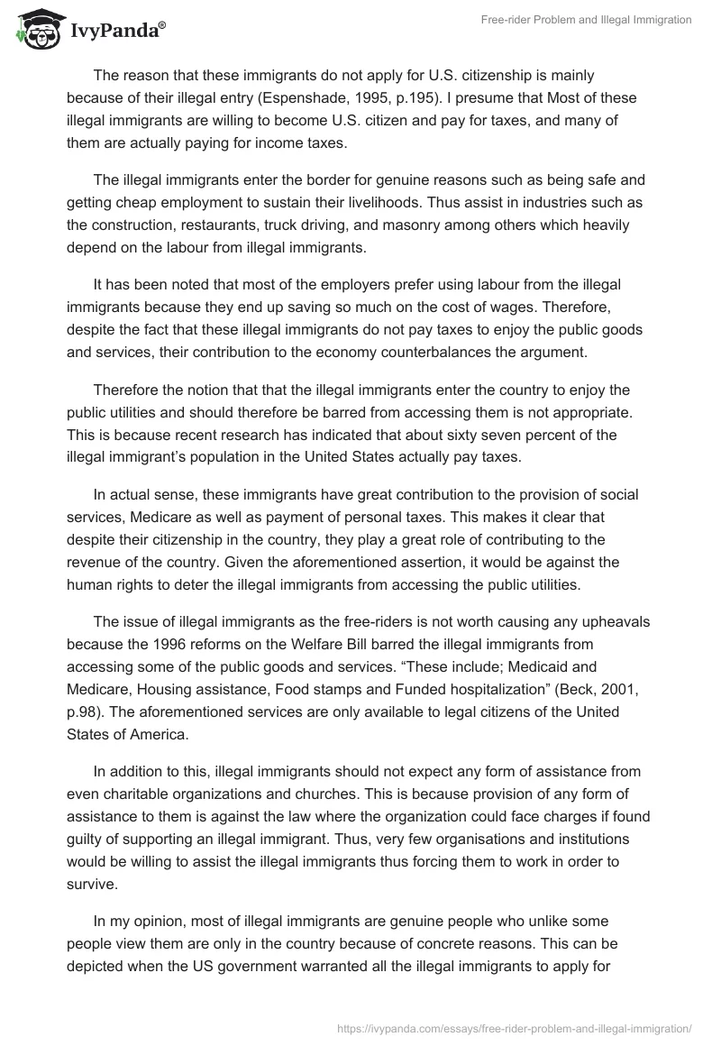 Free-rider Problem and Illegal Immigration. Page 3