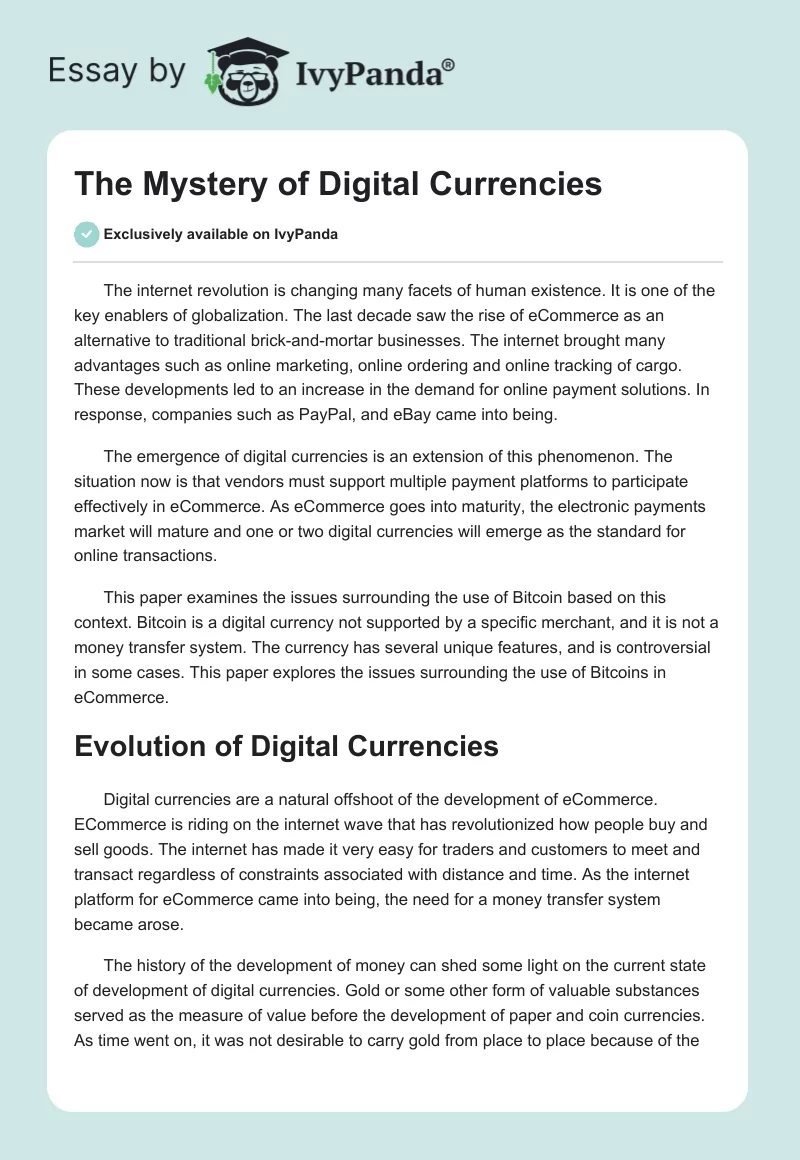 The Mystery of Digital Currencies. Page 1
