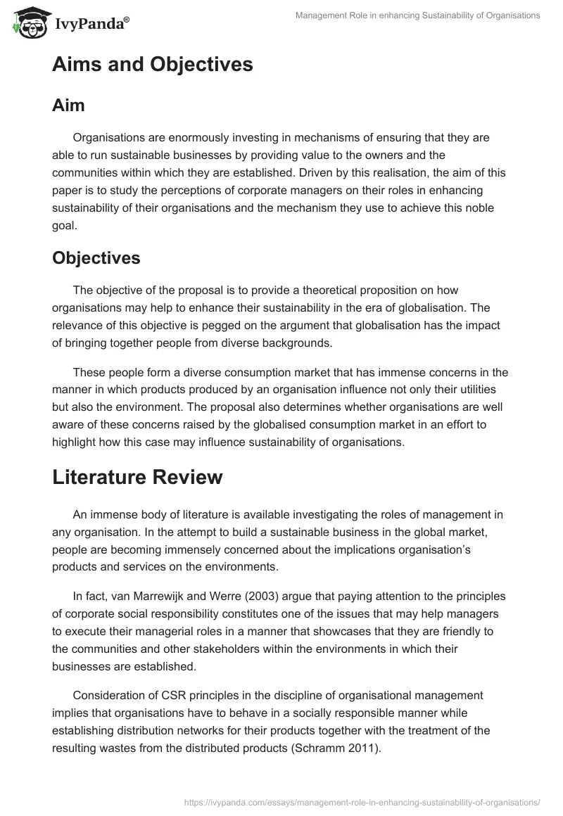 Management Role in enhancing Sustainability of Organisations. Page 2
