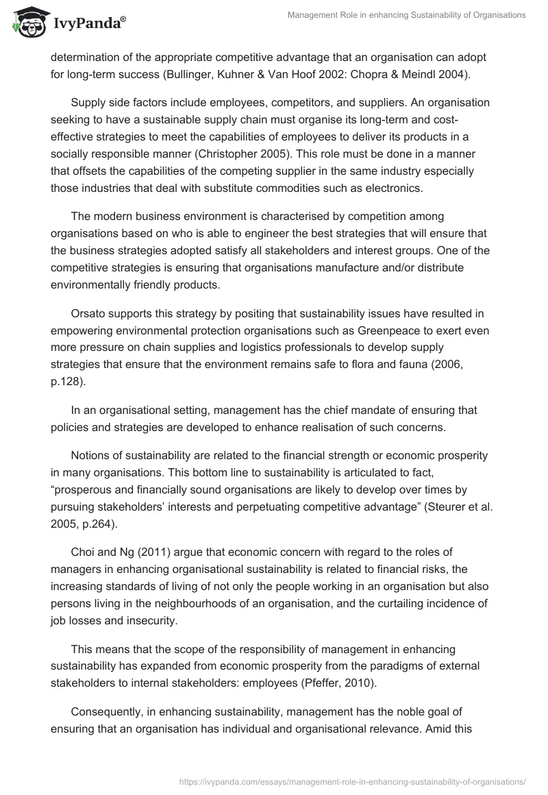 Management Role in enhancing Sustainability of Organisations. Page 4