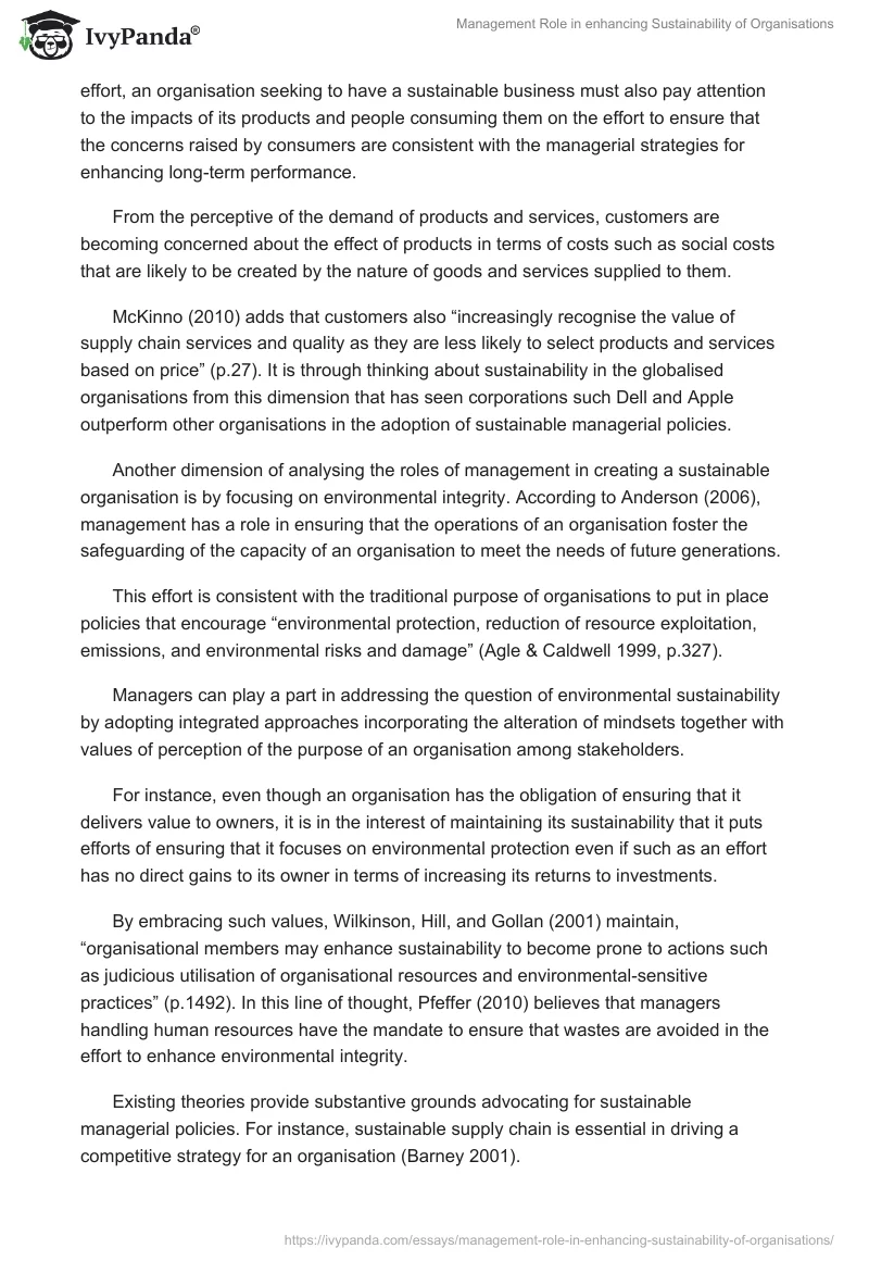 Management Role in enhancing Sustainability of Organisations. Page 5