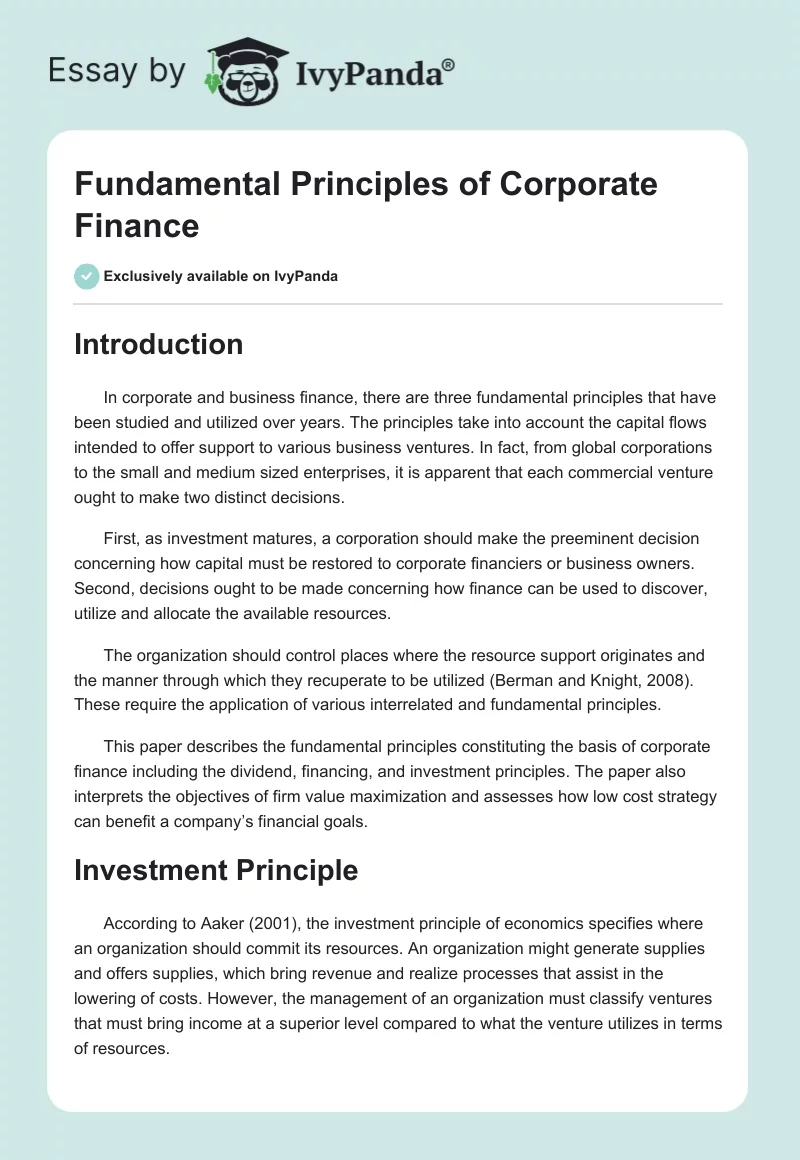Fundamental Principles of Corporate Finance. Page 1