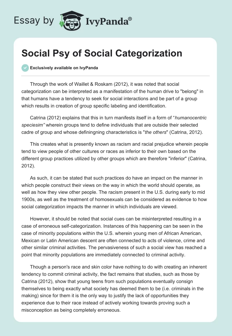 Social Psy of Social Categorization. Page 1