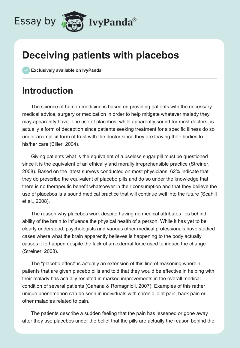 Deceiving patients with placebos. Page 1
