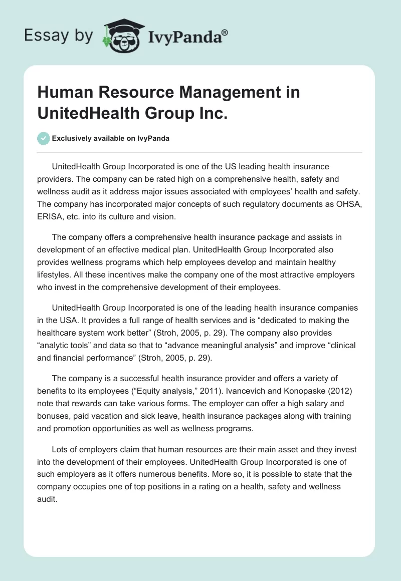 Human Resource Management in UnitedHealth Group Inc.. Page 1