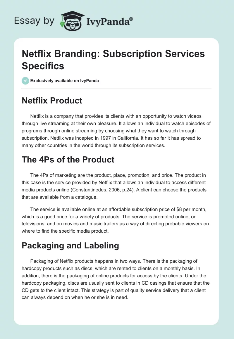Netflix Branding: Subscription Services Specifics. Page 1