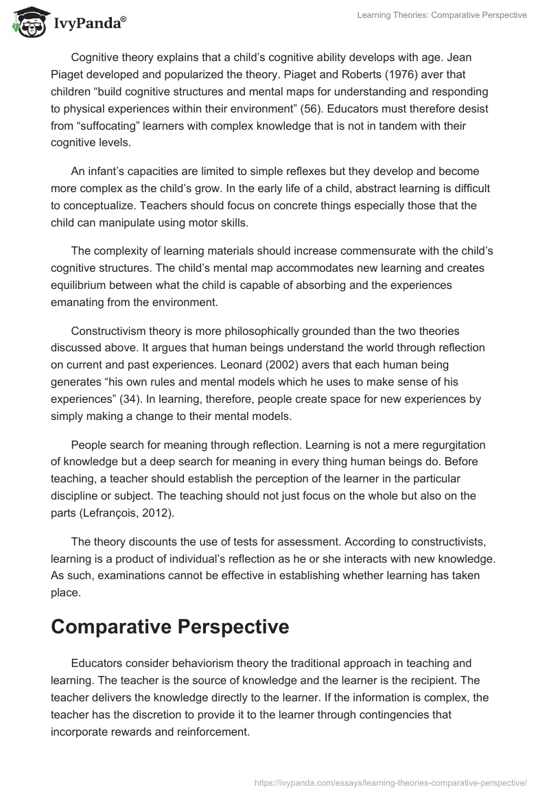 Learning Theories: Comparative Perspective. Page 2