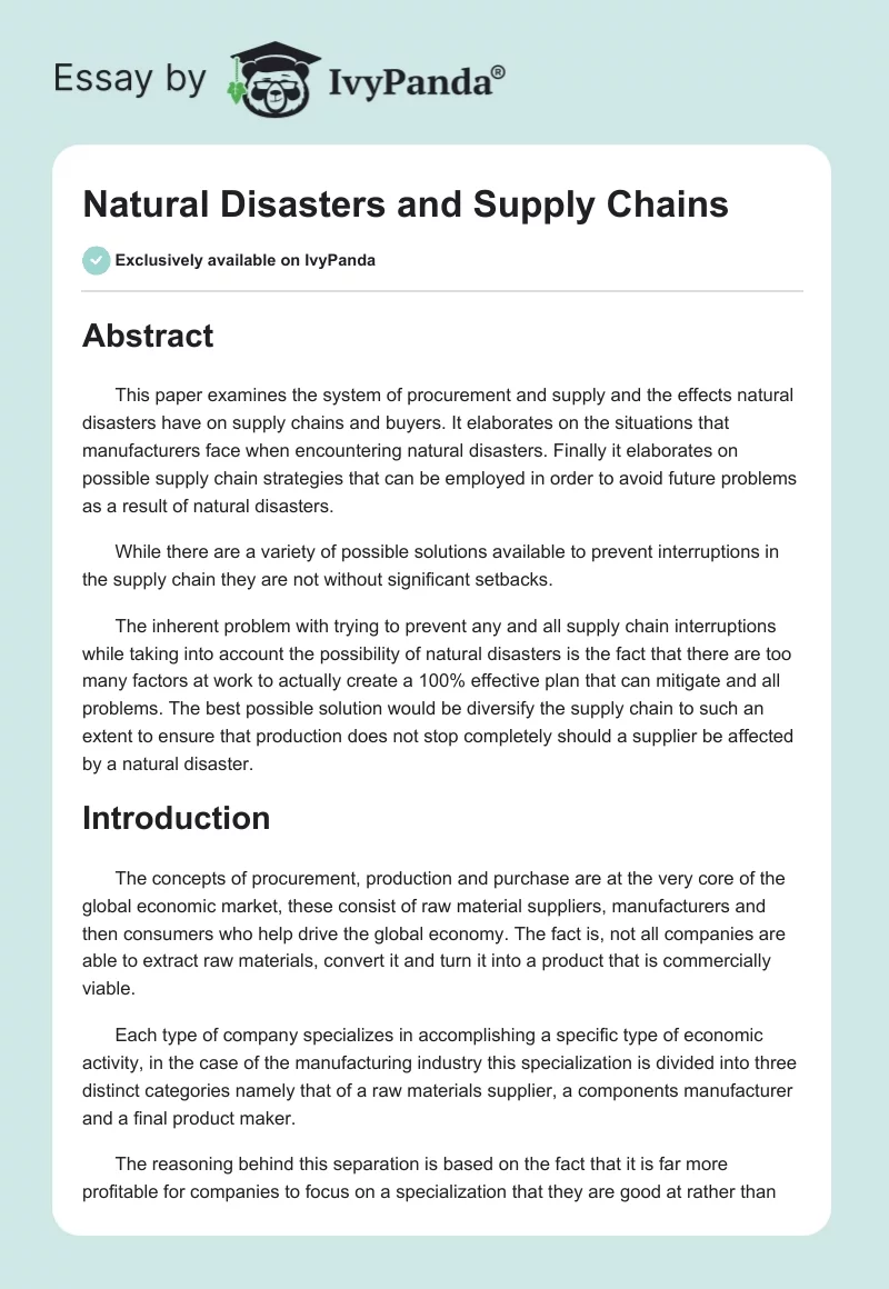 Natural Disasters and Supply Chains. Page 1
