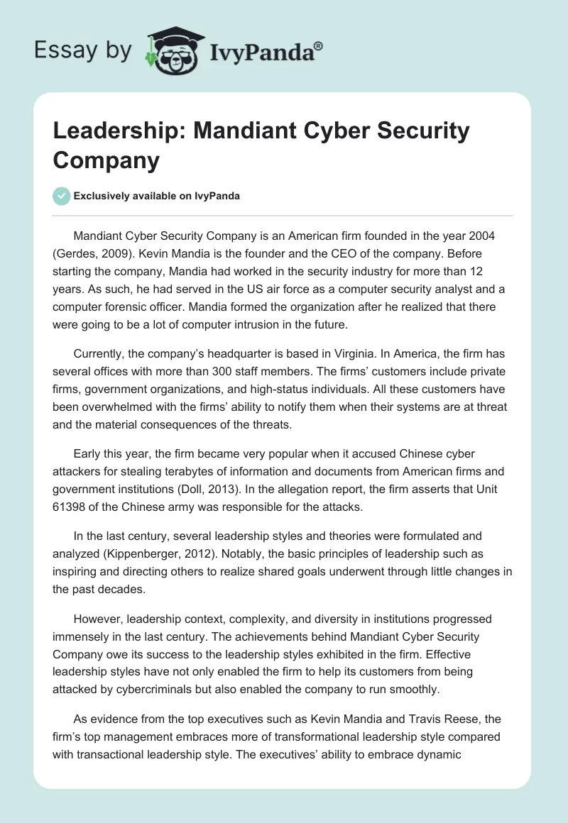 Leadership: Mandiant Cyber Security Company. Page 1