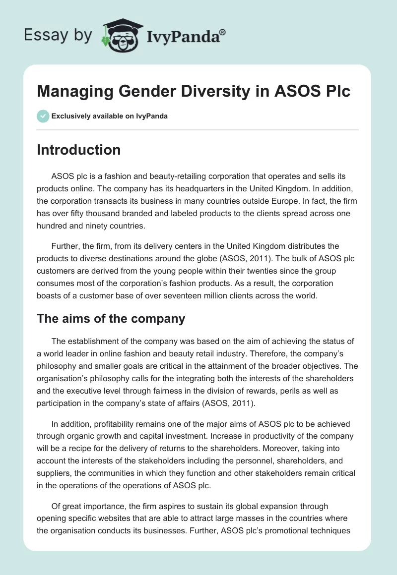 Managing Gender Diversity in ASOS Plc. Page 1