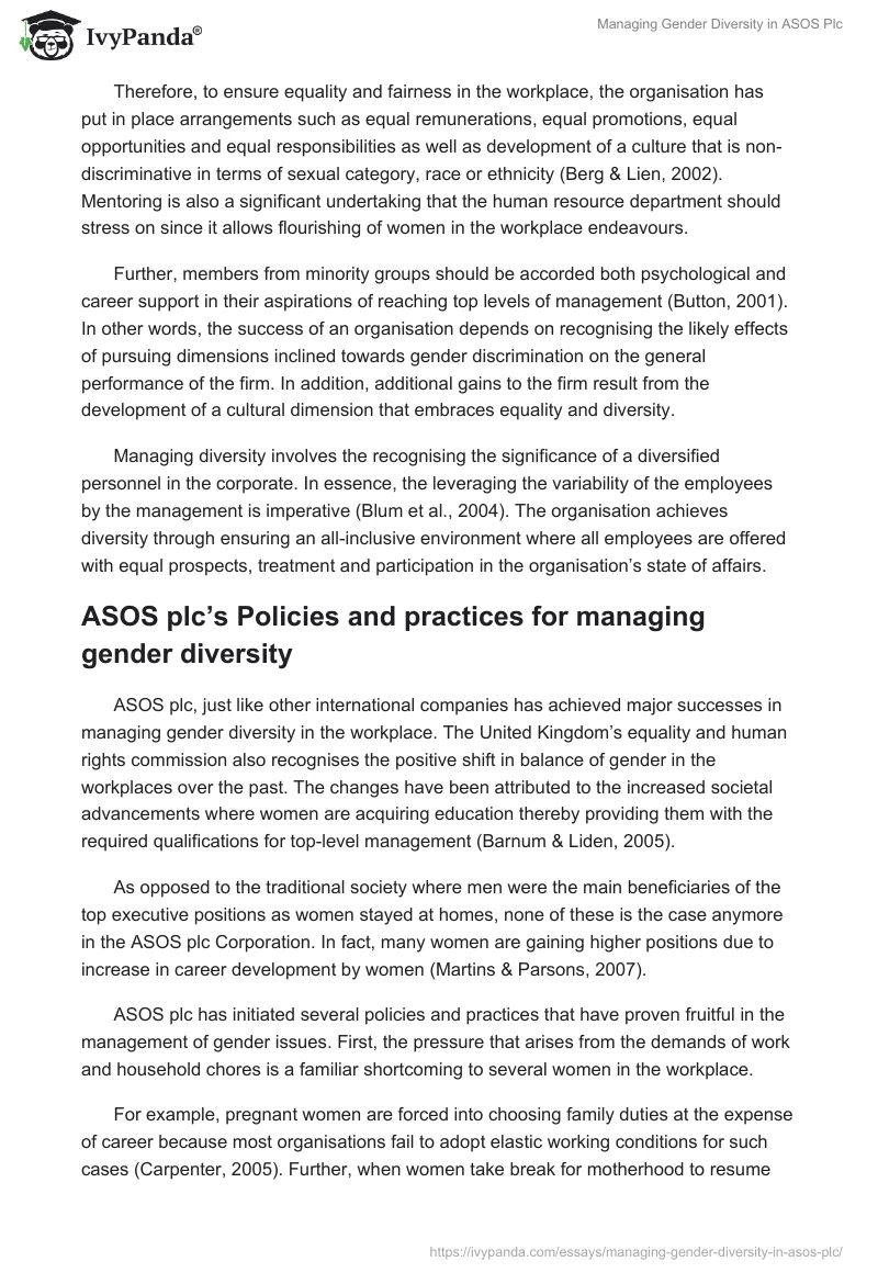 Managing Gender Diversity in ASOS Plc. Page 4