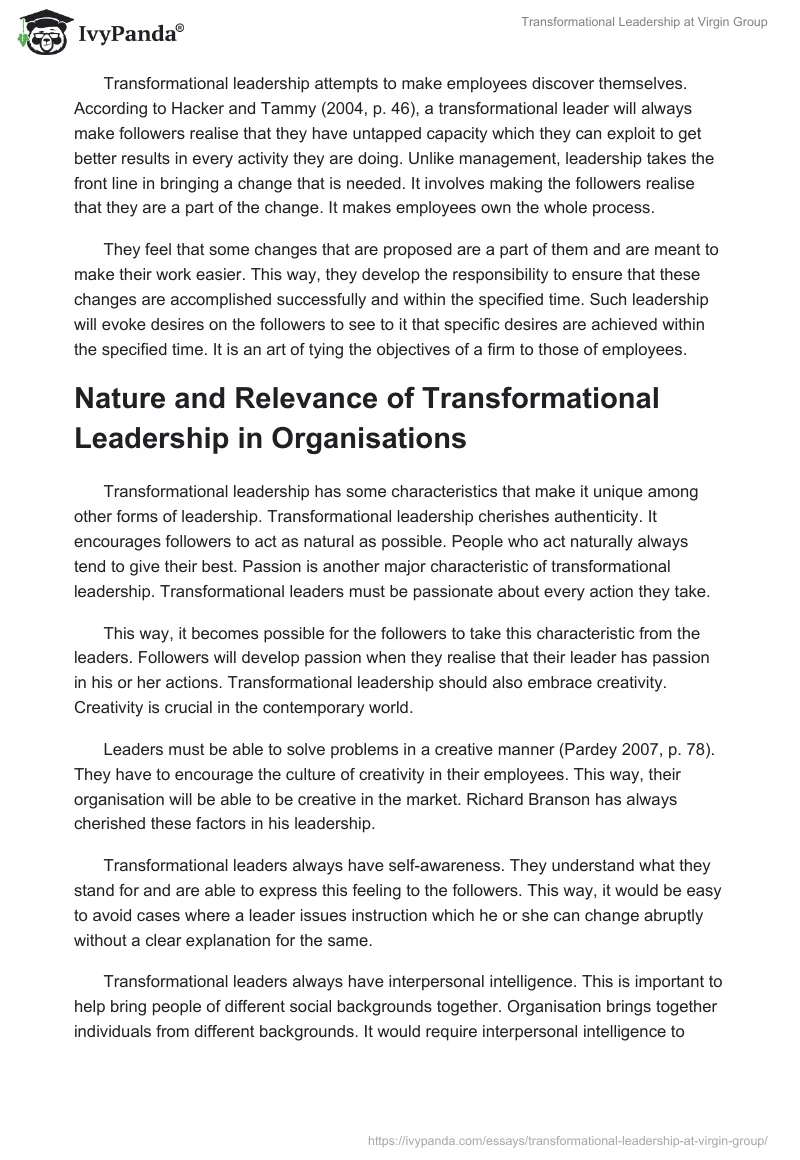 Transformational Leadership at Virgin Group. Page 4