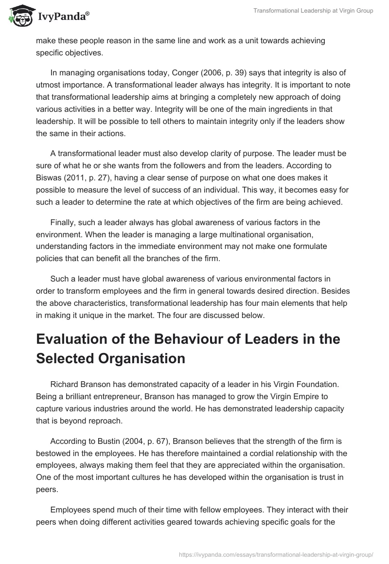 Transformational Leadership at Virgin Group. Page 5