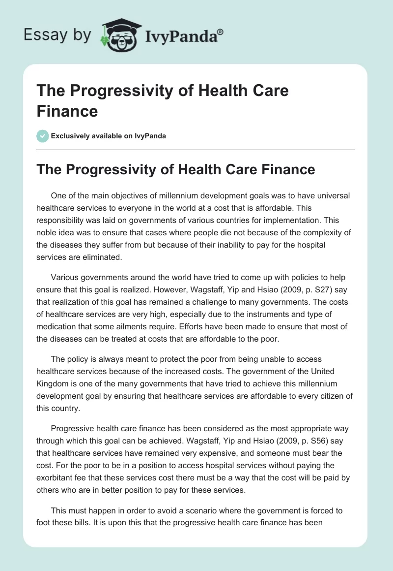 The Progressivity of Health Care Finance. Page 1