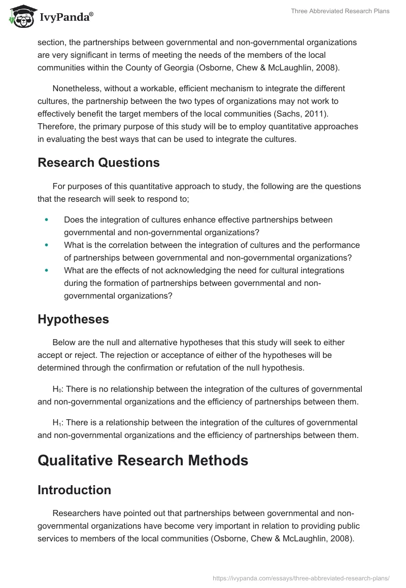 Three Abbreviated Research Plans. Page 5