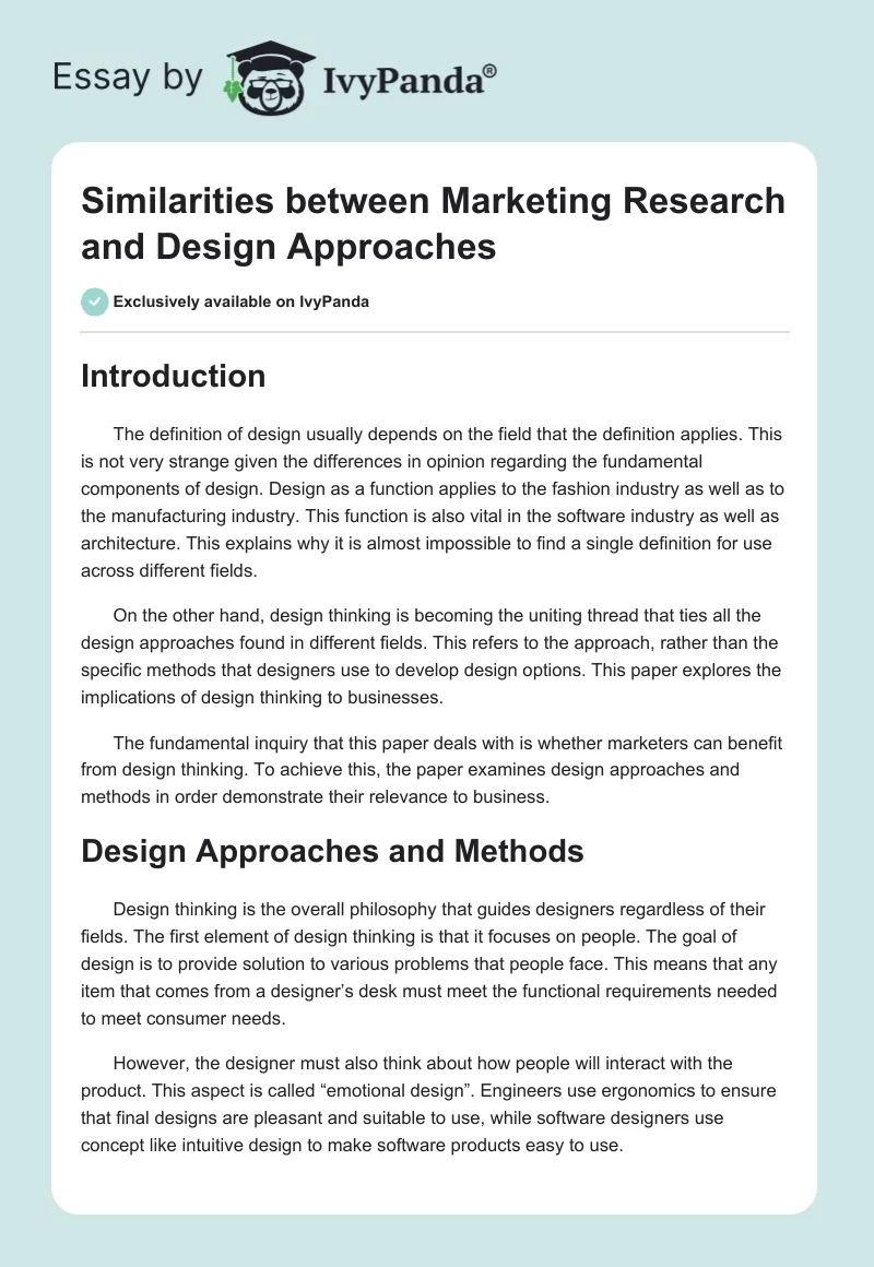 Similarities between Marketing Research and Design Approaches. Page 1