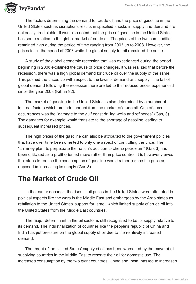 Crude Oil Market vs The U.S. Gasoline Market. Page 2
