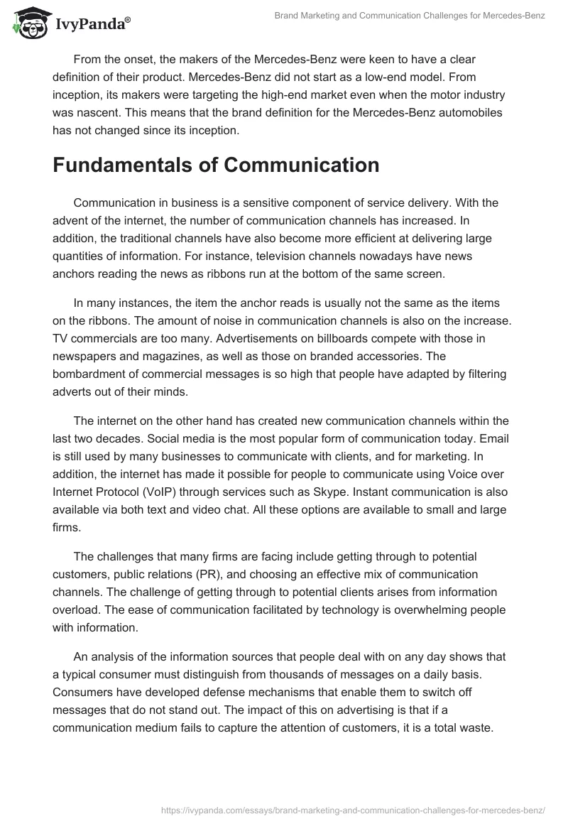 Brand Marketing and Communication Challenges for Mercedes-Benz. Page 3