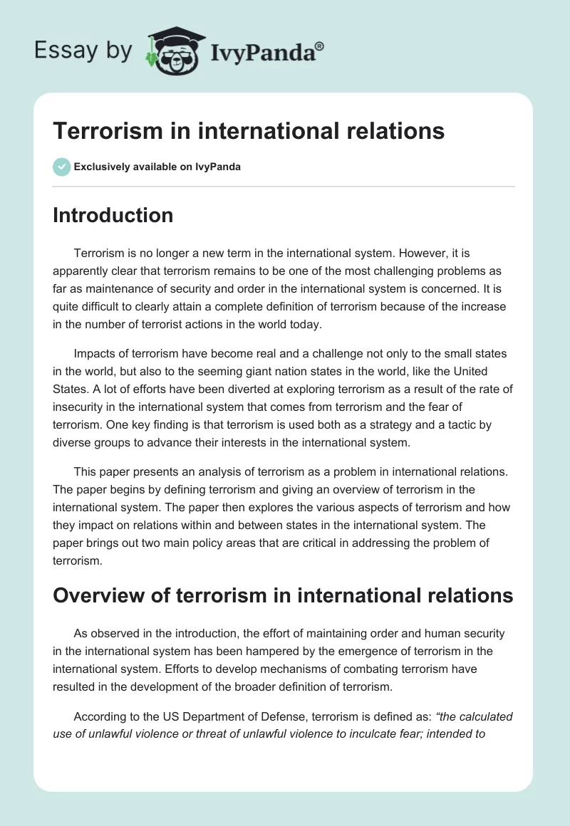 Terrorism in International Relations. Page 1