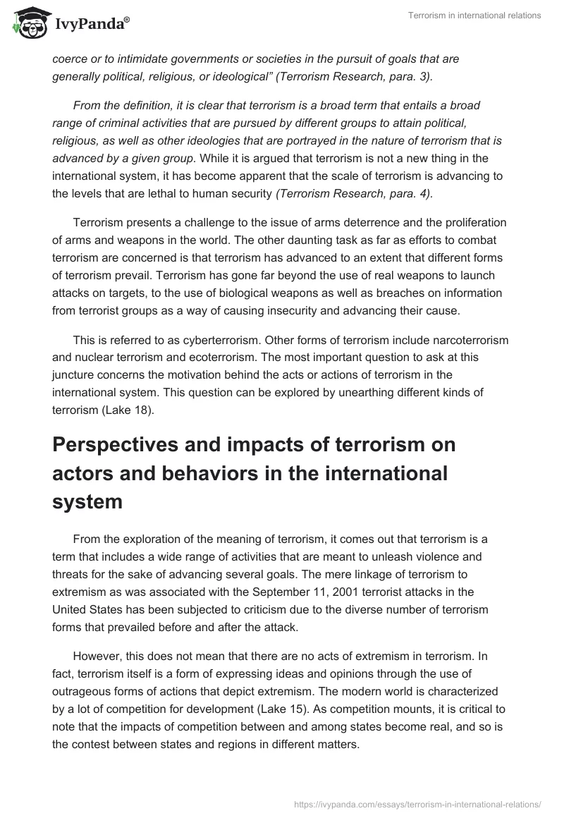 Terrorism in International Relations. Page 2