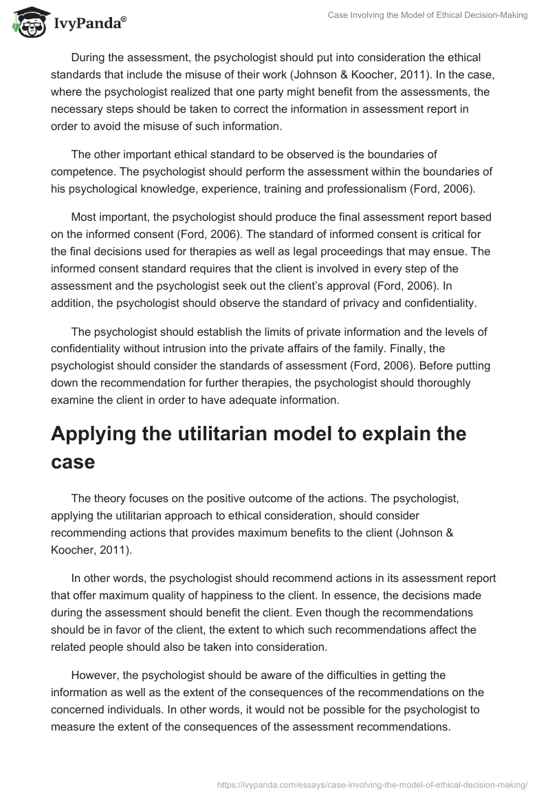Case Involving the Model of Ethical Decision-Making. Page 3