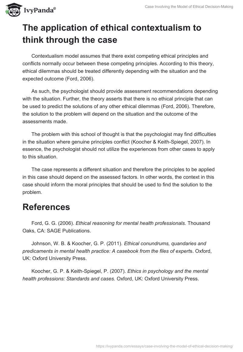 Case Involving the Model of Ethical Decision-Making. Page 4