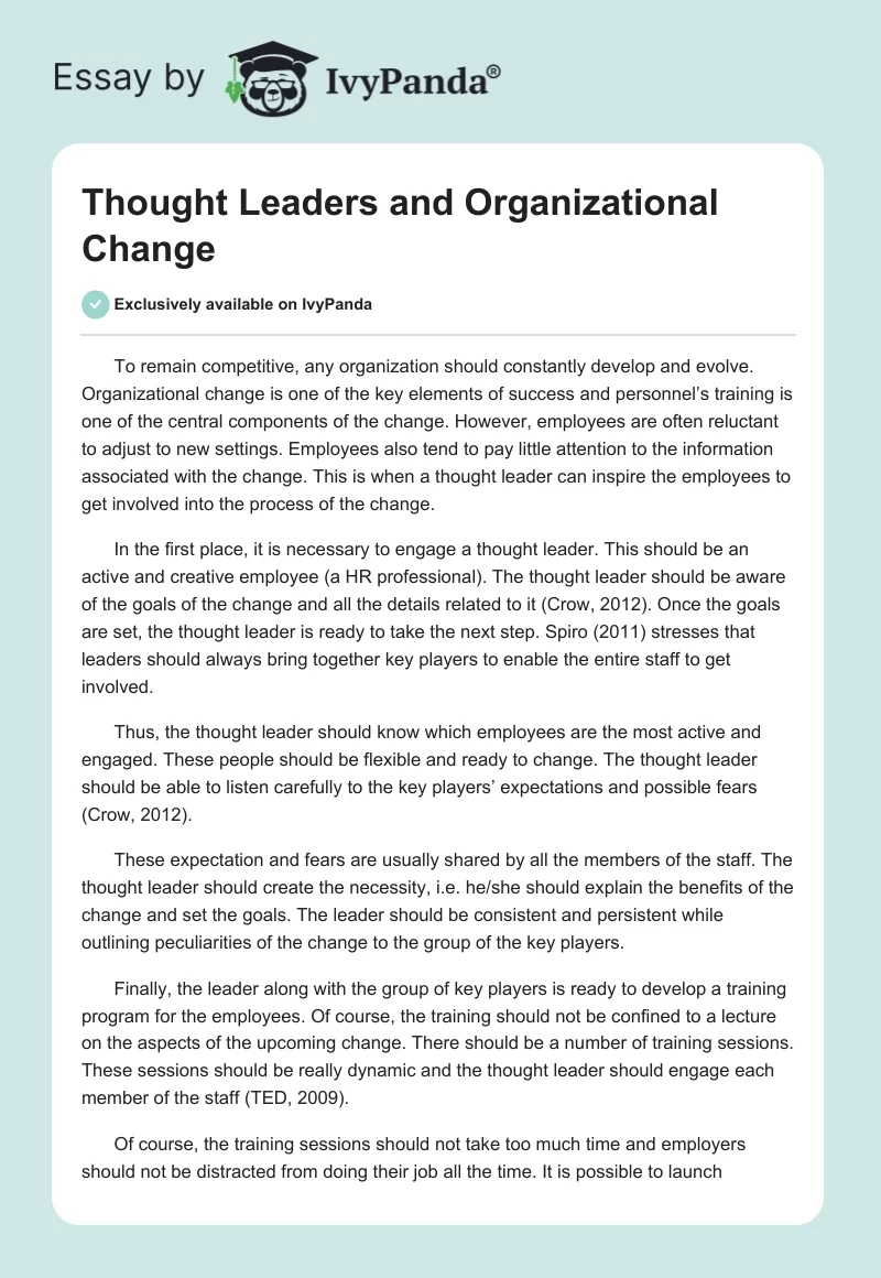 Thought Leaders and Organizational Change. Page 1