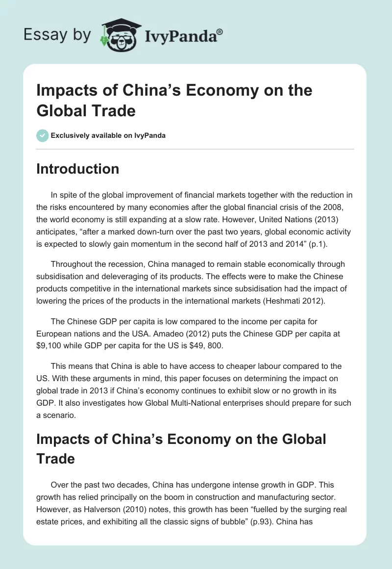 Impacts of China’s Economy on the Global Trade. Page 1