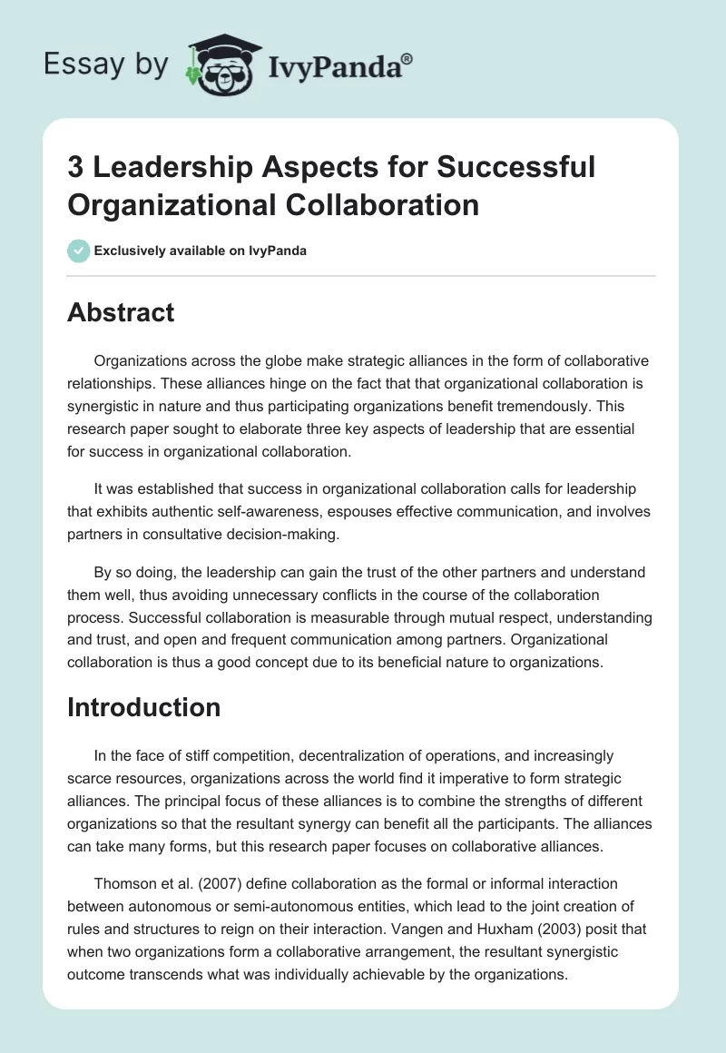 3 Leadership Aspects for Successful Organizational Collaboration. Page 1