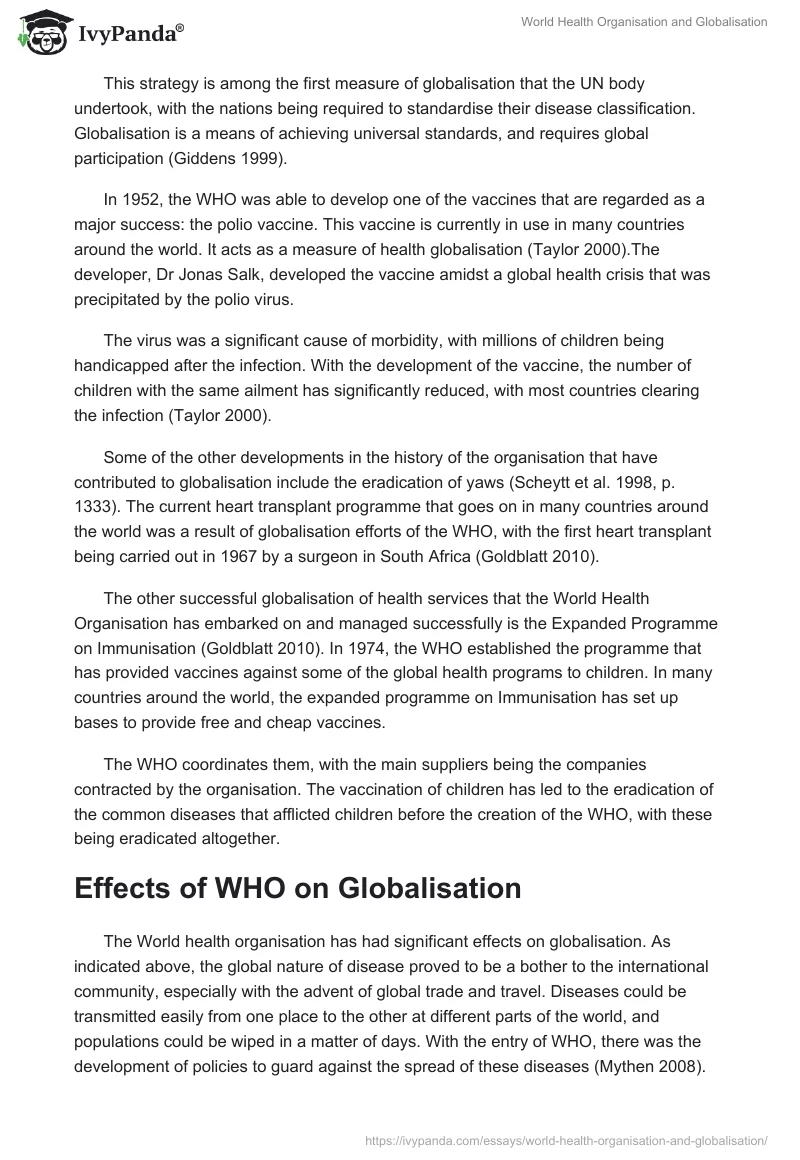 World Health Organisation and Globalisation. Page 4